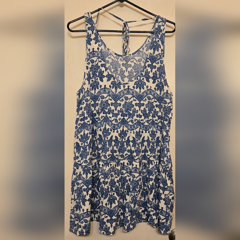 Blue and White Ruffled Tiered Dress